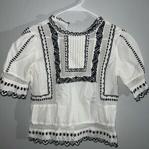 Topshop White Peasant Blouse with Black Embroidery